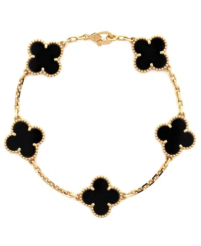 Pre-owned Pre-owned Van Cleef & Arpels  Van Cleef & Arpels Vintage Alhambra 5 Motifs Bracelet 18k Gold And Onyx