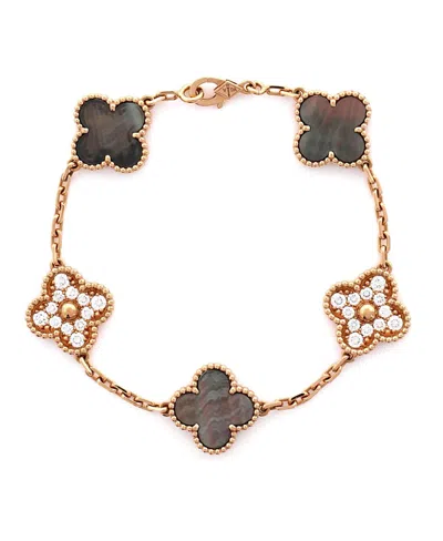 Pre-owned Pre-owned Van Cleef & Arpels  Van Cleef & Arpels Vintage Alhambra 5 Motifs Bracelet 18k Rose Gold And Mother Of Pearl Wi