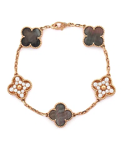 Pre-owned Pre-owned Van Cleef & Arpels  Van Cleef & Arpels Vintage Alhambra 5 Motifs Bracelet 18k Rose Gold And Mother Of Pearl Wi In Pink