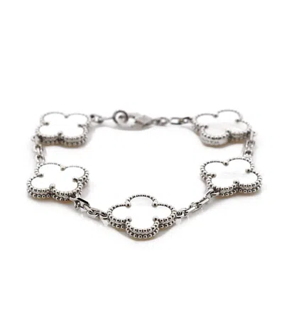 Pre-owned Pre-owned Van Cleef & Arpels  Van Cleef & Arpels Vintage Alhambra 5 Motifs Bracelet 18k White Gold And Mother Of Pearl