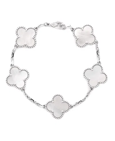 Pre-owned Pre-owned Van Cleef & Arpels  Van Cleef & Arpels Vintage Alhambra 5 Motifs Bracelet 18k White Gold And Mother Of Pearl