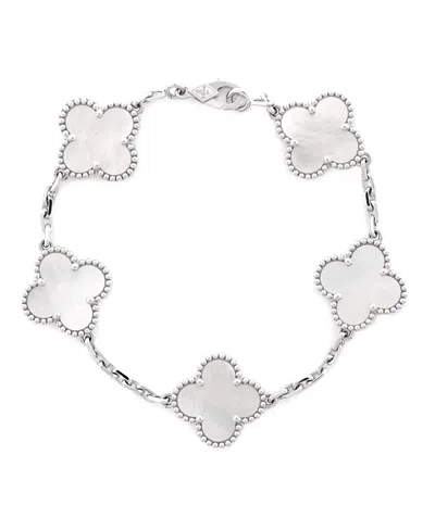 Pre-owned Pre-owned Van Cleef & Arpels  Van Cleef & Arpels Vintage Alhambra 5 Motifs Bracelet 18k White Gold And Mother Of Pearl