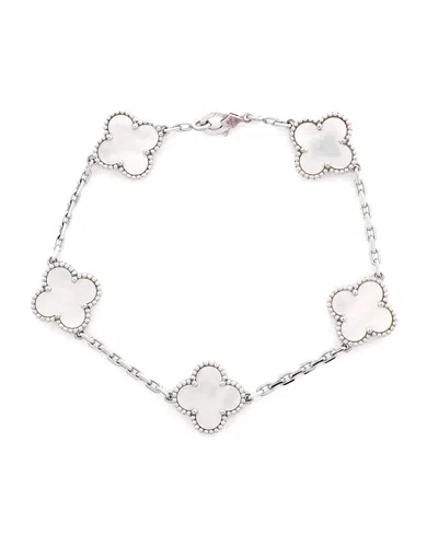 Pre-owned Pre-owned Van Cleef & Arpels  Van Cleef & Arpels Vintage Alhambra 5 Motifs Bracelet 18k White Gold And Mother Of Pearl