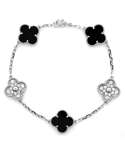 Pre-owned Pre-owned Van Cleef & Arpels  Van Cleef & Arpels Vintage Alhambra 5 Motifs Bracelet 18k White Gold And Onyx With Diamond