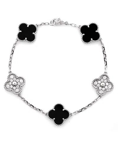 Pre-owned Pre-owned Van Cleef & Arpels  Van Cleef & Arpels Vintage Alhambra 5 Motifs Bracelet 18k White Gold And Onyx With Diamond