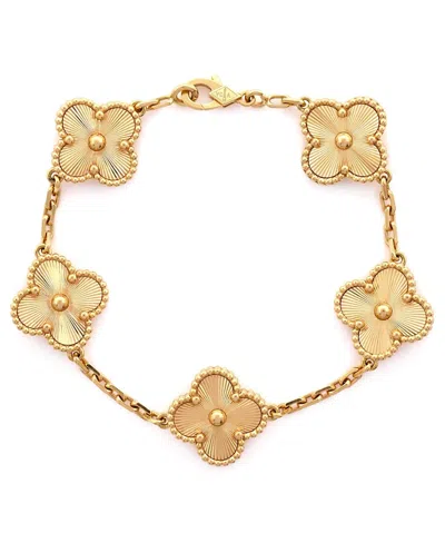 Pre-owned Pre-owned Van Cleef & Arpels  Van Cleef & Arpels Vintage Alhambra 5 Motifs Bracelet Guilloche 18k Gold