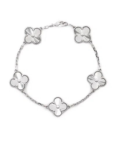 Pre-owned Pre-owned Van Cleef & Arpels  Van Cleef & Arpels Vintage Alhambra 5 Motifs Bracelet Guilloche 18k White Gold
