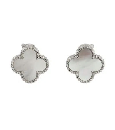 Pre-owned Pre-owned Van Cleef & Arpels  Van Cleef & Arpels Vintage Alhambra Earrings 18k White Gold And Mother Of Pearl