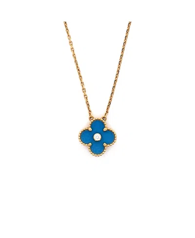 Pre-owned Pre-owned Van Cleef & Arpels  Van Cleef & Arpels Vintage Alhambra Pendant Necklace 18k Gold And Blue Sevres Porcelain Wi