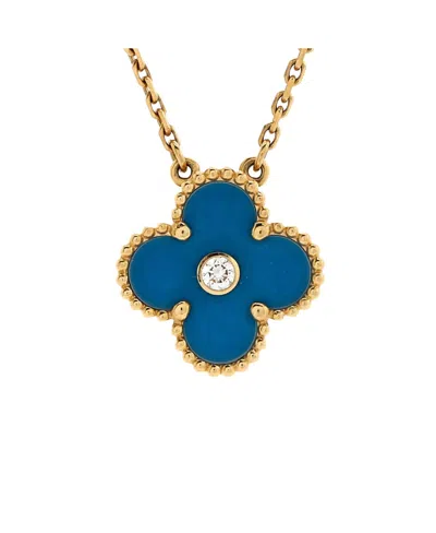 Pre-owned Pre-owned Van Cleef & Arpels  Van Cleef & Arpels Vintage Alhambra Pendant Necklace 18k Gold And Blue Sevres Porcelain Wi