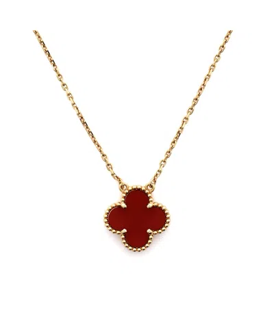 Pre-owned Pre-owned Van Cleef & Arpels  Van Cleef & Arpels Vintage Alhambra Pendant Necklace 18k Gold And Carnelian, 14.5 - 16.25"