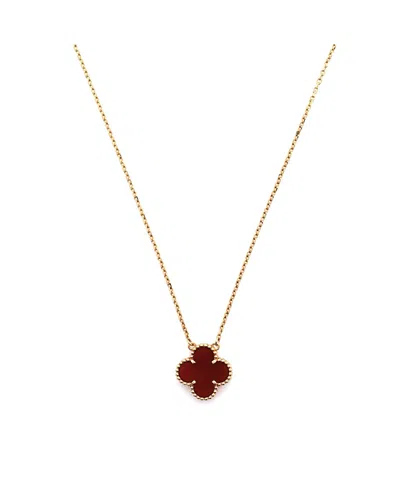 Pre-owned Pre-owned Van Cleef & Arpels  Van Cleef & Arpels Vintage Alhambra Pendant Necklace 18k Gold And Carnelian, 14.5 - 16.25"