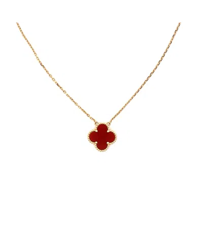 Pre-owned Pre-owned Van Cleef & Arpels  Van Cleef & Arpels Vintage Alhambra Pendant Necklace 18k Gold And Carnelian, 16.25"