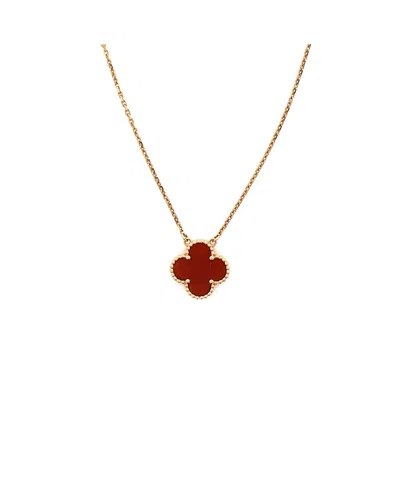 Pre-owned Pre-owned Van Cleef & Arpels  Van Cleef & Arpels Vintage Alhambra Pendant Necklace 18k Gold And Carnelian 16.25"