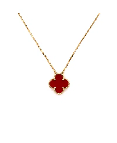Pre-owned Pre-owned Van Cleef & Arpels  Van Cleef & Arpels Vintage Alhambra Pendant Necklace 18k Gold And Carnelian, 16.5"
