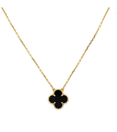 Pre-owned Pre-owned Van Cleef & Arpels  Van Cleef & Arpels Vintage Alhambra Pendant Necklace 18k Gold And Onyx, 14.5 - 16.25"