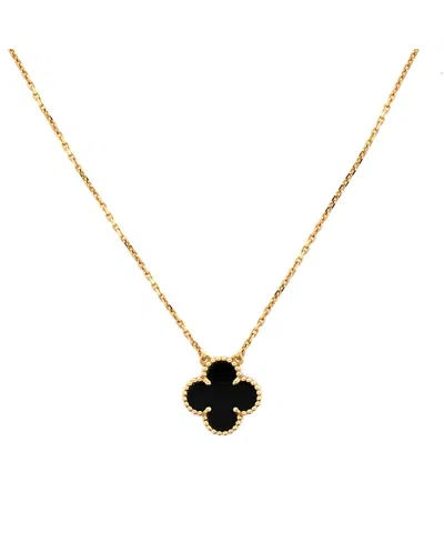 Pre-owned Pre-owned Van Cleef & Arpels  Van Cleef & Arpels Vintage Alhambra Pendant Necklace 18k Gold And Onyx, 16.25" In Yellow