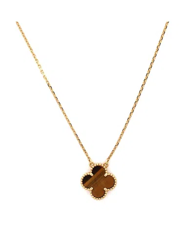 Pre-owned Pre-owned Van Cleef & Arpels  Van Cleef & Arpels Vintage Alhambra Pendant Necklace 18k Gold And Tiger Eye, 14.5 - 16.25