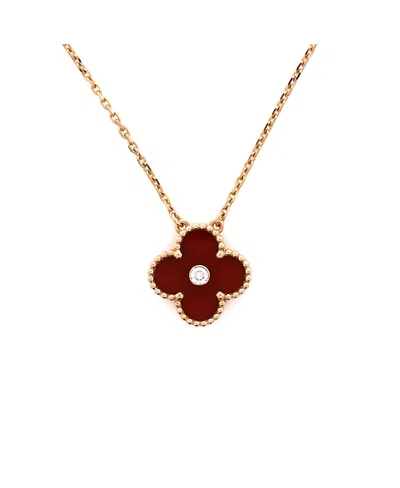 Pre-owned Pre-owned Van Cleef & Arpels  Van Cleef & Arpels Vintage Alhambra Pendant Necklace 18k Rose Gold And Carnelian With Diam In Pink