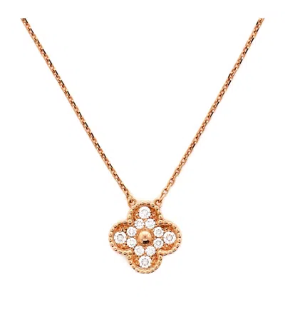 Pre-owned Pre-owned Van Cleef & Arpels  Van Cleef & Arpels Vintage Alhambra Pendant Necklace 18k Rose Gold And Diamonds, 17 - 18.7 In Pink