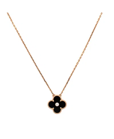 Pre-owned Pre-owned Van Cleef & Arpels  Van Cleef & Arpels Vintage Alhambra Pendant Necklace 18k Rose Gold And Onyx With Diamond,  In Pink