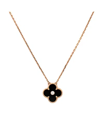 Pre-owned Pre-owned Van Cleef & Arpels  Van Cleef & Arpels Vintage Alhambra Pendant Necklace 18k Rose Gold And Onyx With Diamond,  In Pink
