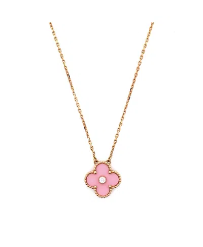 Pre-owned Pre-owned Van Cleef & Arpels  Van Cleef & Arpels Vintage Alhambra Pendant Necklace 18k Rose Gold And Pink Opal With Diam