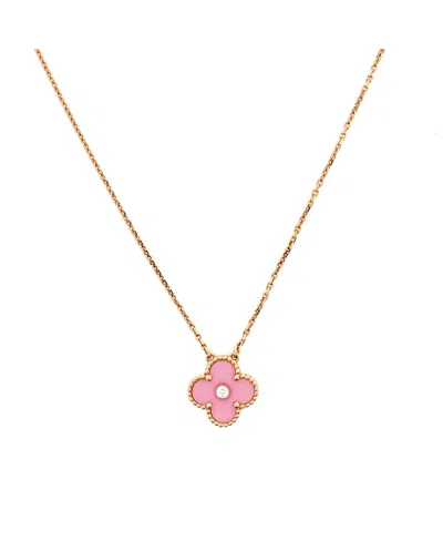Pre-owned Pre-owned Van Cleef & Arpels  Van Cleef & Arpels Vintage Alhambra Pendant Necklace 18k Rose Gold And Pink Sevres Porcela