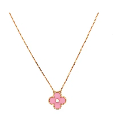 Pre-owned Pre-owned Van Cleef & Arpels  Van Cleef & Arpels Vintage Alhambra Pendant Necklace 18k Rose Gold And Pink Sevres Porcela