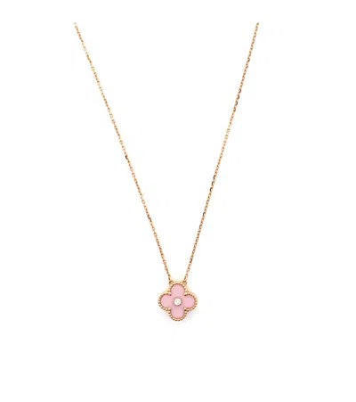Pre-owned Pre-owned Van Cleef & Arpels  Van Cleef & Arpels Vintage Alhambra Pendant Necklace 18k Rose Gold And Pink Sevres Porcela