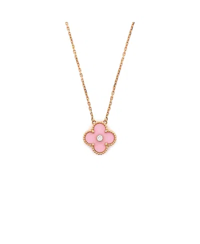Pre-owned Pre-owned Van Cleef & Arpels  Van Cleef & Arpels Vintage Alhambra Pendant Necklace 18k Rose Gold And Pink Sevres Porcela