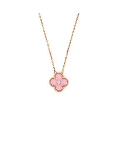 Pre-owned Pre-owned Van Cleef & Arpels  Van Cleef & Arpels Vintage Alhambra Pendant Necklace 18k Rose Gold And Pink Sevres Porcela