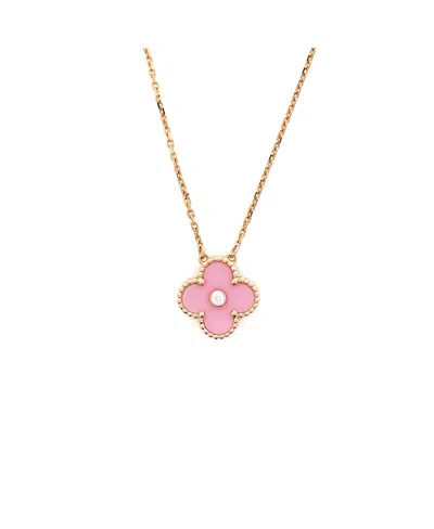 Pre-owned Pre-owned Van Cleef & Arpels  Van Cleef & Arpels Vintage Alhambra Pendant Necklace 18k Rose Gold And Pink Sevres Porcela