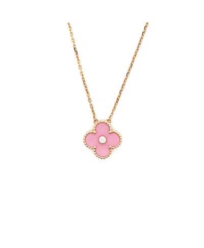 Pre-owned Pre-owned Van Cleef & Arpels  Van Cleef & Arpels Vintage Alhambra Pendant Necklace 18k Rose Gold And Pink Sevres Porcela