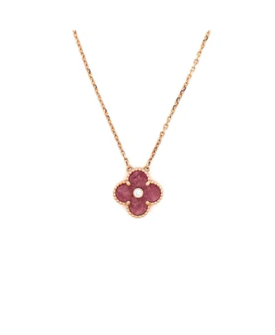 Pre-owned Pre-owned Van Cleef & Arpels  Van Cleef & Arpels Vintage Alhambra Pendant Necklace 18k Rose Gold And Rhodonite With Diam In Pink
