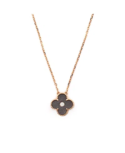 Pre-owned Pre-owned Van Cleef & Arpels  Van Cleef & Arpels Vintage Alhambra Pendant Necklace 18k Rose Gold And Silver Obsidian Wit In Pink
