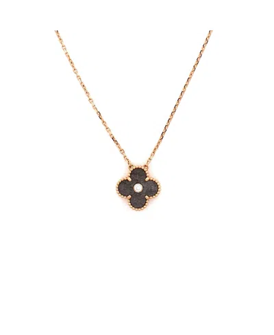 Pre-owned Pre-owned Van Cleef & Arpels  Van Cleef & Arpels Vintage Alhambra Pendant Necklace 18k Rose Gold And Silver Obsidian Wit In Pink