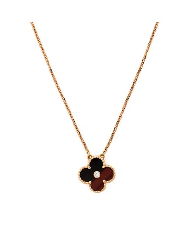 Pre-owned Pre-owned Van Cleef & Arpels  Van Cleef & Arpels Vintage Alhambra Pendant Necklace 18k Rose Gold And Tiger Eye With Diam