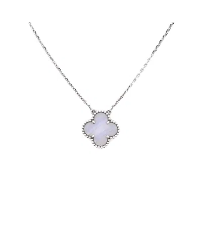 Pre-owned Pre-owned Van Cleef & Arpels  Van Cleef & Arpels Vintage Alhambra Pendant Necklace 18k White Gold And Chalcedony, 16.25"