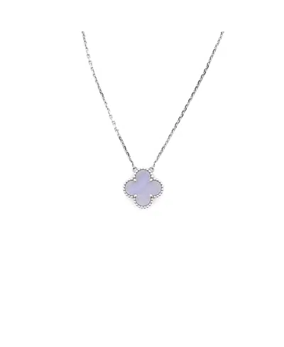 Pre-owned Pre-owned Van Cleef & Arpels  Van Cleef & Arpels Vintage Alhambra Pendant Necklace 18k White Gold And Chalcedony, 16.5"