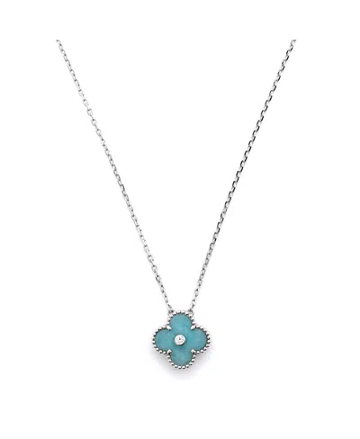 Pre-owned Pre-owned Van Cleef & Arpels  Van Cleef & Arpels Vintage Alhambra Pendant Necklace 18k White Gold And Green Celadon Sevr
