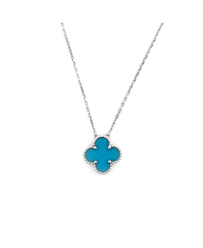 Pre-owned Pre-owned Van Cleef & Arpels  Van Cleef & Arpels Vintage Alhambra Pendant Necklace 18k White Gold And Turquoise