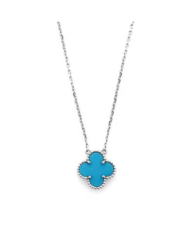 Pre-owned Pre-owned Van Cleef & Arpels  Van Cleef & Arpels Vintage Alhambra Pendant Necklace 18k White Gold And Turquoise, 14.5 - 