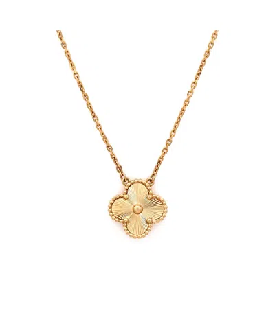Pre-owned Pre-owned Van Cleef & Arpels  Van Cleef & Arpels Vintage Alhambra Pendant Necklace Guilloche 18k Gold, 16.5"