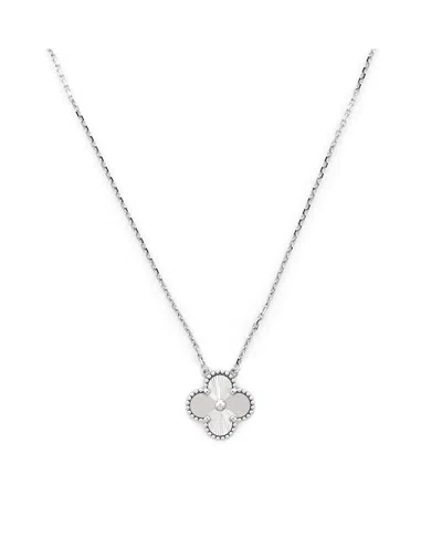 Pre-owned Pre-owned Van Cleef & Arpels  Van Cleef & Arpels Vintage Alhambra Pendant Necklace Guilloche 18k White Gold