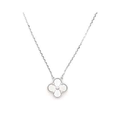 Pre-owned Pre-owned Van Cleef & Arpels  Van Cleef & Arpels Vintage Alhambra Pendant Necklace Guilloche 18k White Gold, 16.75"