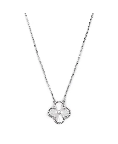 Pre-owned Pre-owned Van Cleef & Arpels  Van Cleef & Arpels Vintage Alhambra Pendant Necklace Guilloche 18k White Gold With Diamond