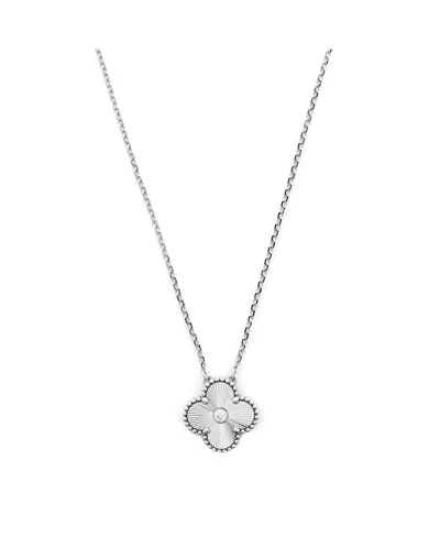 Pre-owned Pre-owned Van Cleef & Arpels  Van Cleef & Arpels Vintage Alhambra Pendant Necklace Guilloche 18k White Gold With Diamond