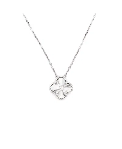 Pre-owned Pre-owned Van Cleef & Arpels  Van Cleef & Arpels Vintage Alhambra Pendant Necklace Guilloche 18k White Gold With Diamond