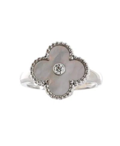 Pre-owned Pre-owned Van Cleef & Arpels  Van Cleef & Arpels Vintage Alhambra Ring 18k White Gold With Mother Of Pearl And Diamond